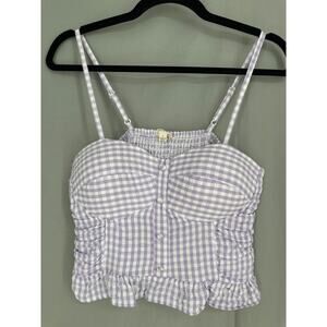 Sim Sam Top Womens Large Purple Gingham Padded Cup Ruffle Plaid Cottagecore